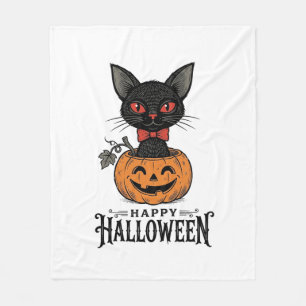 Cobertor De Velo Camisa Vintage de Halloween Gato Preto Abóbora Des