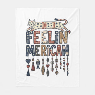 Cobertor De Velo Camisa Vintage Patriótica Folk Cat Americana