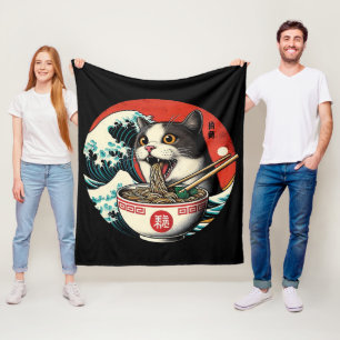 Cobertor De Velo Camiseta Estilo Vintage de Arte Japonês Cat Ramen