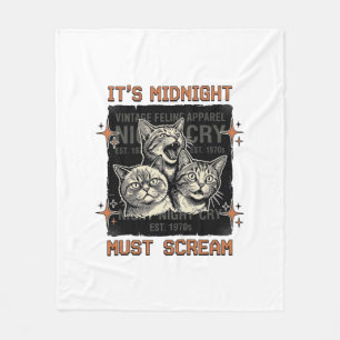 Cobertor De Velo Camiseta Vintage de Gatos Gritando à Meia-Noite En