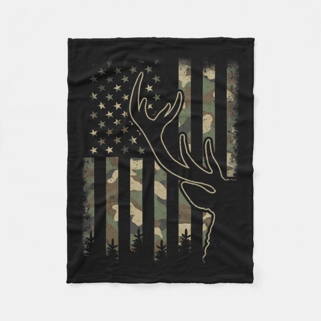 Cobertor De Velo Camo USA Flag Elk Buck Camouflage Deer Hunting Hun (Frente)