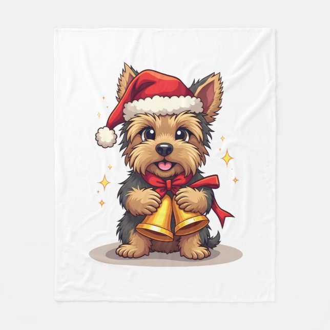 Cobertor De Velo Campainhas de Natal do Yorkshire Terrier (Frente)