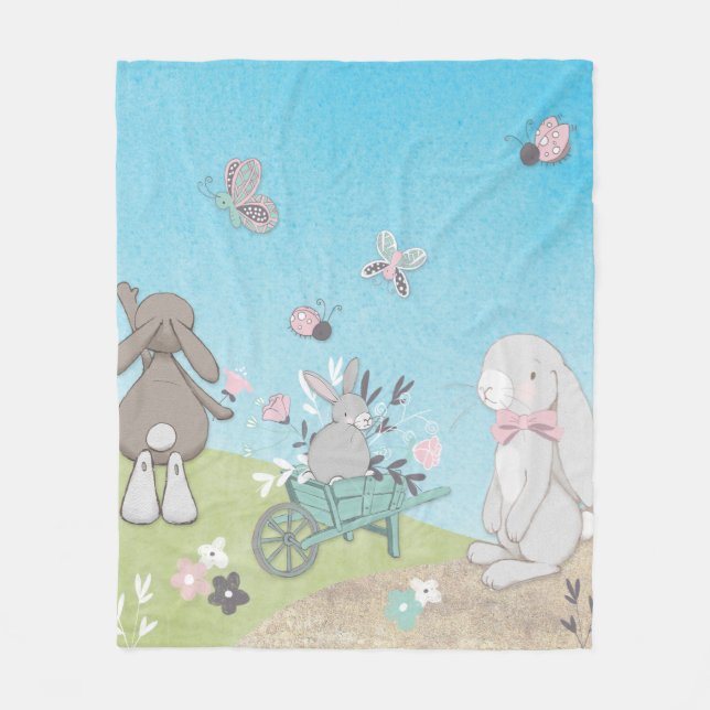 Cobertor De Velo Campo de coelhos primavera (Frente)