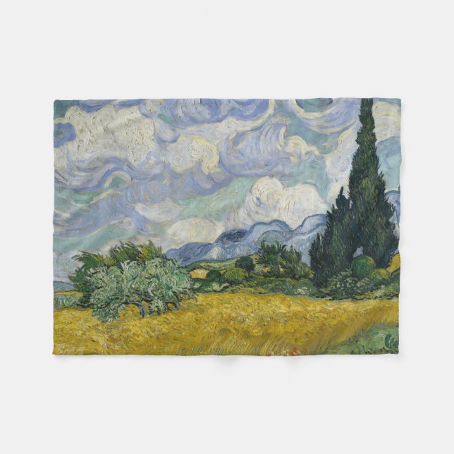 Cobertor De Velo Campo de Trigo com Ciprestes, Pintura a Óleo, Van  (Frente (Horizontal))