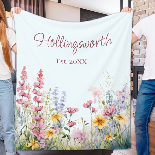 Cobertor De Velo Campo Personalizado de Cores de Água Selvagem (Personalized Watercolor Wildflower Field Fleece Blanket
)