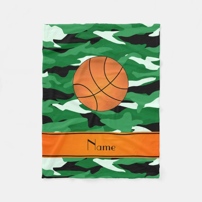 Cobertor De Velo Camuflagem verde de basquete com nome personalizad (Frente)