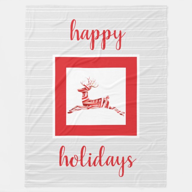 Cobertor De Velo Candy Cane Reindeer, Feriado Festivo (Frente)