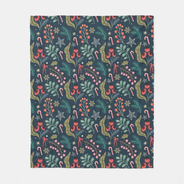 Cobertor De Velo Cane Festivo de Doces e Holly Patterno (Frente)