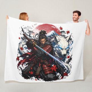 Cobertor De Velo Caneca Samurai e Lobo Branco | Fantasia do Guerrei