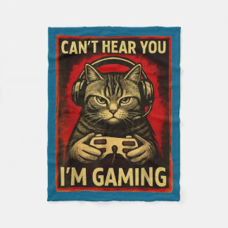Cobertor De Velo Can't Hear You I'm Gaming Funny Gamer Cat Playing 