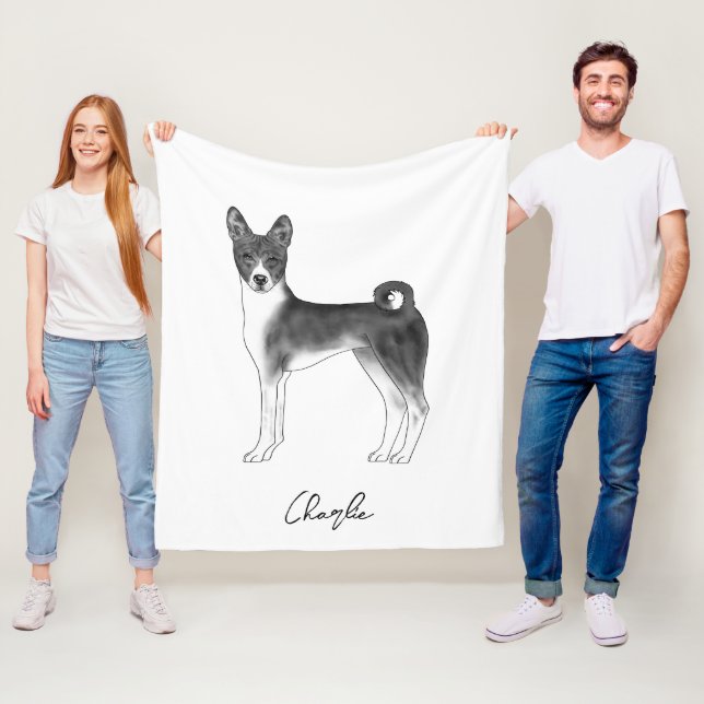 Cobertor De Velo Cão Basenji Preto e Branco com Nome Personalizado (In Situ)