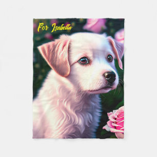 Cobertor De Velo Cão Branco E Folheto De Coleção De Rosa