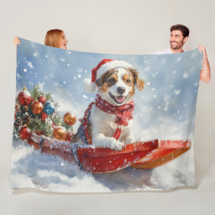 Cobertor De Velo Cão Brittany Spaniel em Trenó de Natal