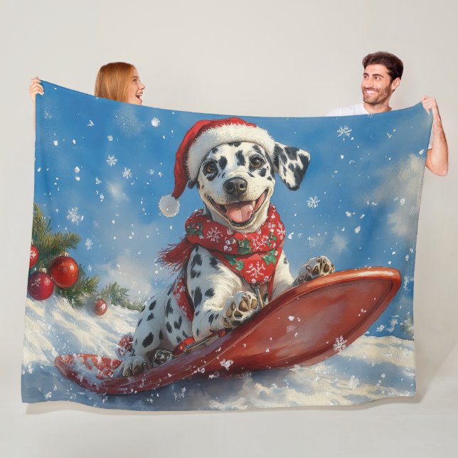 Cobertor De Velo Cão Dalmata em Trenó Deixe Nevar Natal (In Situ)