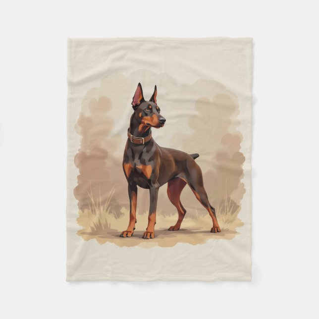 Cobertor De Velo Cão Doberman Pinscher Marrom Ferrugem Vermelho (Frente)