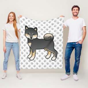 Cobertor De Velo Cão E Pata De Cartoon De Shiba Inu Preto E Tan
