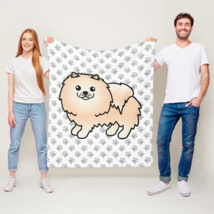 Cobertor De Velo Cão e patas de cartoon canino creme Pomeraniano
