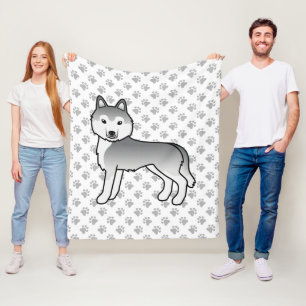 Cobertor De Velo Cão e patas de cartoon Siberiano