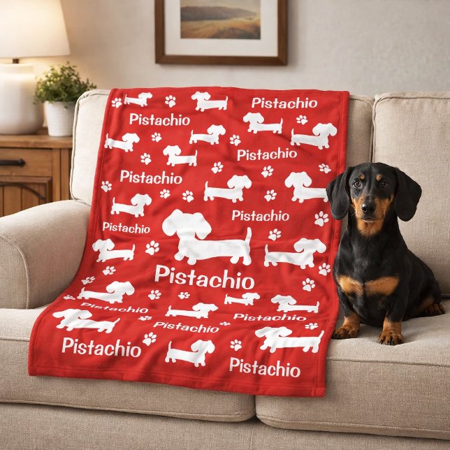 Cobertor De Velo Cão-Grande-Maçã-Maçã-Maçã-Maçã Vermelha Personaliz (Dachshund Wiener Dog Personalized Blanket Red)