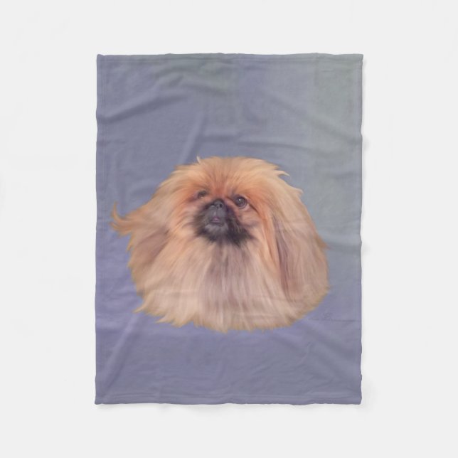 Cobertor De Velo Cão Pequinês em Azul (Frente)