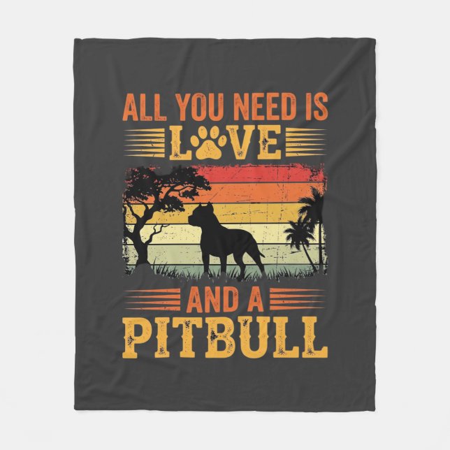 Cobertor De Velo Cão Pitbull Amor Retro Pôr do Sol (Frente)