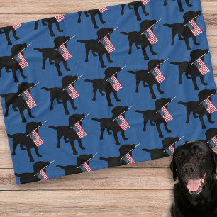 Cobertor De Velo Cão preto do laboratório com a bandeira american
