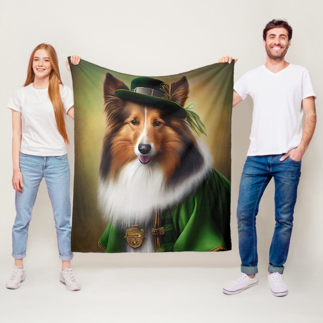 Cobertor De Velo Cão Rough Collie vestido de Dia de São Patrício (In Situ)