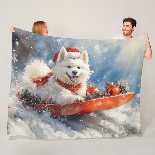 Cobertor De Velo Cão Samoyed no Trenó Deixe Nevar Natal (In Situ)