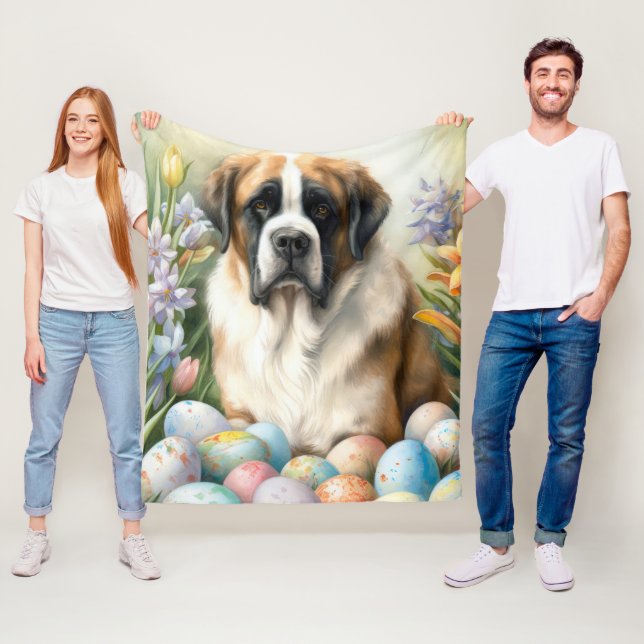 Cobertor De Velo Cão São Bernardo com Ovos de Páscoa Feriado  (In Situ)