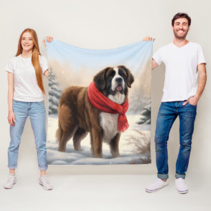 Cobertor De Velo Cão São Bernardo na Neve Natal