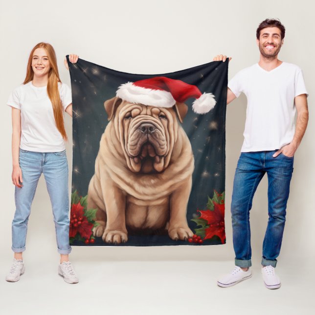 Cobertor De Velo Cão Shar Pei na Neve Natal  (In Situ)