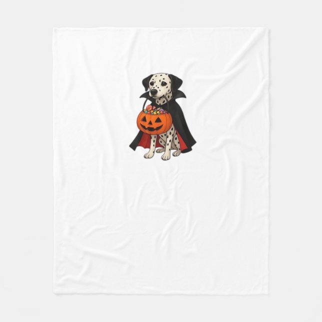 Cobertor De Velo Cão Vampiro de Halloween Dálmata com Cesta de Abób (Frente)