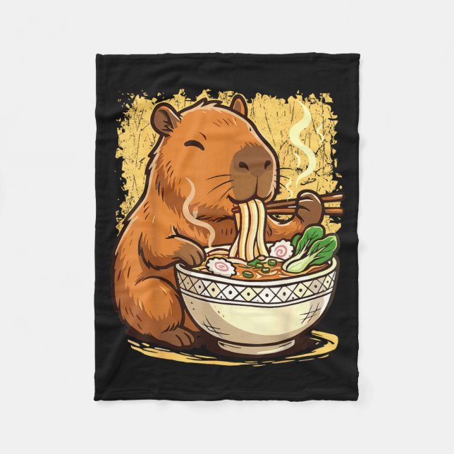 Cobertor De Velo Capivara comendo macarrão Ramen (Frente)