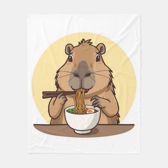 Cobertor De Velo Capivara comendo ramen  (Frente)
