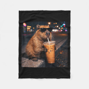 Cobertor De Velo Capivara engraçada bebendo café gelado amante anim