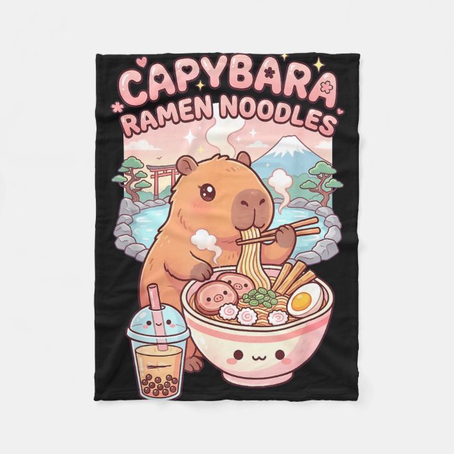 Cobertor De Velo Capivara engraçada com macarrão ramen kawaii capiv (Frente)