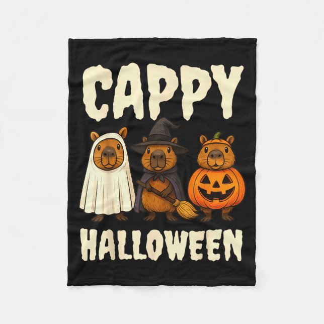 Cobertor De Velo Cappy Halloween Funny Capybara Ghost Witch Pumpkin (Frente)