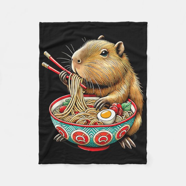 Cobertor De Velo Capybara ama Noodle Capybara comendo Ram Japonês (Frente)