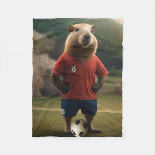 Cobertor De Velo "Capybara com Ponta de Goal: A Estrela de Futebol  (Frente)