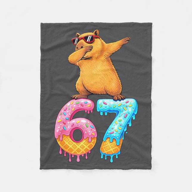 Cobertor De Velo Capybara Dabbing 67 Ice Cream Drip 67 Birthday Boy (Frente)