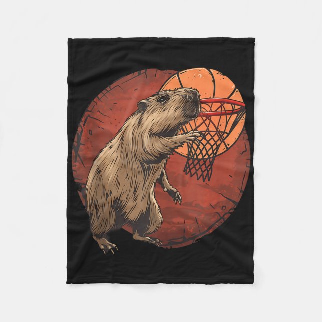 Cobertor De Velo Capybara Drawi, basquetebol Trabalho de arte (Frente)