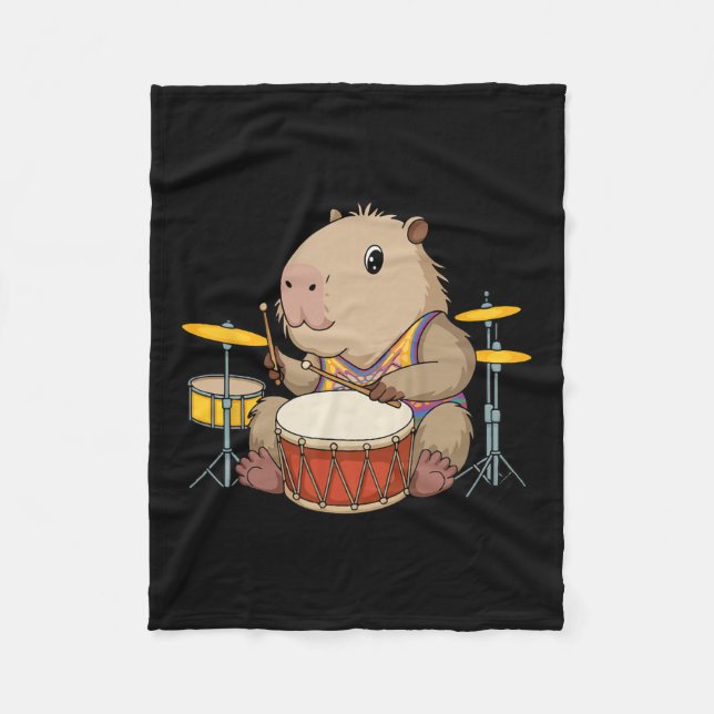 Cobertor De Velo Capybara Drummer Jogando Drums Rodents Funny Capyb (Frente)