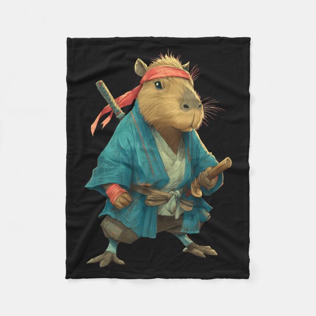 Cobertor De Velo Capybara Ninja Samurai Japan Funny Japanese Graphi (Frente)