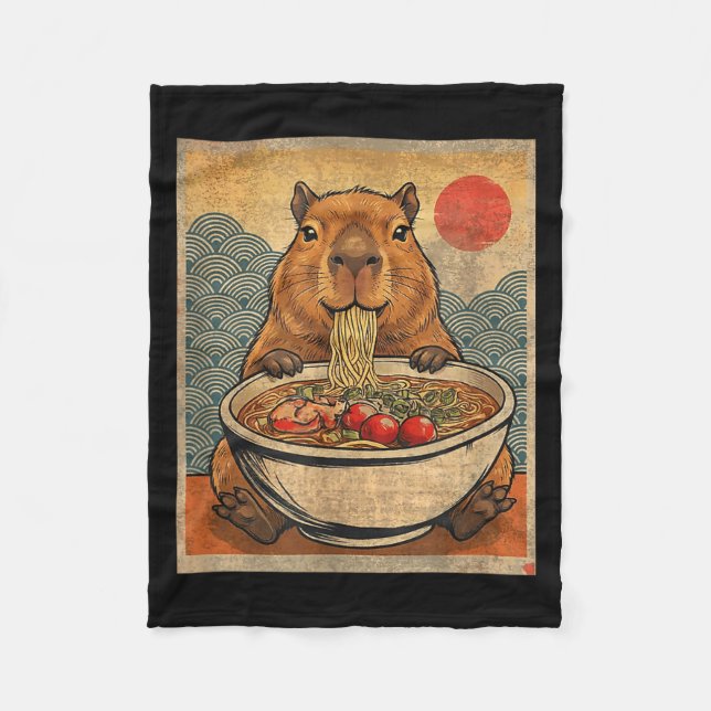 Cobertor De Velo Capybara Ramen Japanese Funny Graphic Kawaii Anime (Frente)