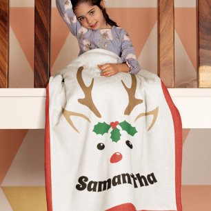 Cobertor De Velo Cara de Rena Fofa Natal Personalizado