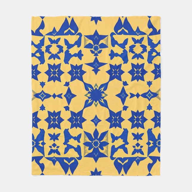 Cobertor De Velo Caribbean Blue Gold Tile Motif Pattern Azulejo  (Frente)