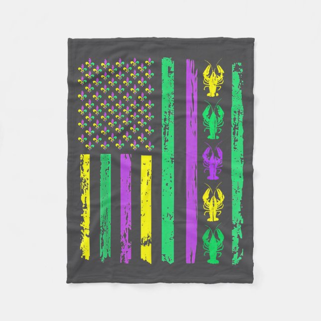 Cobertor De Velo Carnival Mardi Gras Usa American Flag Crawfish Par (Frente)