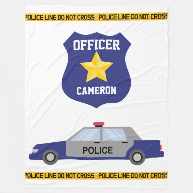 Cobertor De Velo Carro de Polícia Azul e Crachá de Oficial com Nome (Frente)