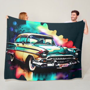 Cobertor De Velo Carro vintage de pintura por aquarela