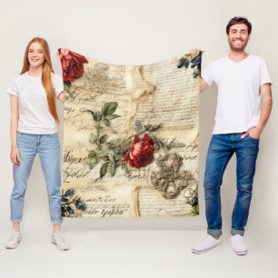 Cobertor De Velo Carta de Amor em Pergaminho Antigo com Flores